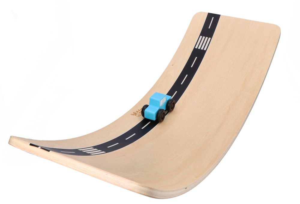 Balansująca deska półksiężyc z autkiem i naklejaną drogą - do 80kg