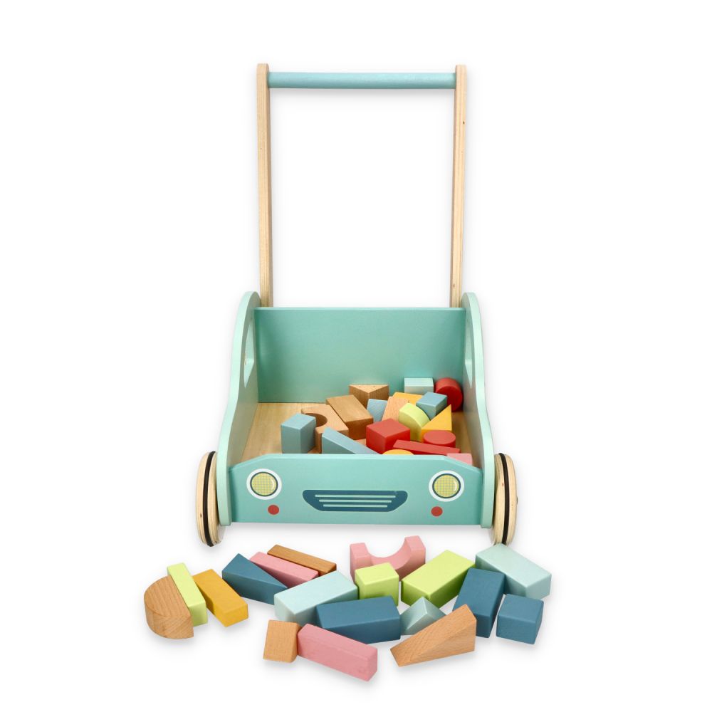 Drewniany pchacz z klockami autko - obrazek 3