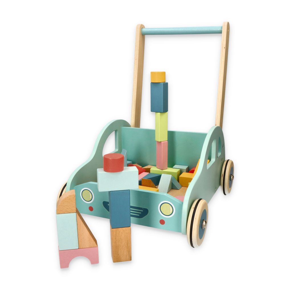 Drewniany pchacz z klockami autko - obrazek 4