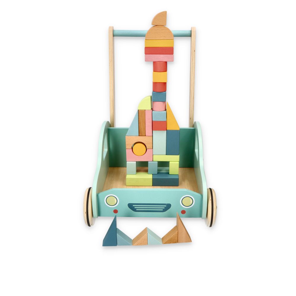Drewniany pchacz z klockami autko - obrazek 5